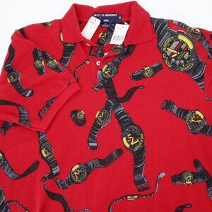 NWT Vintage Ralph Lauren Polo Sport Shirt Mens Medium All Over Watch Print